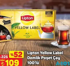 LİPTON YELLOW LABEL DEMLİK POŞET ÇAY 100'LÜ